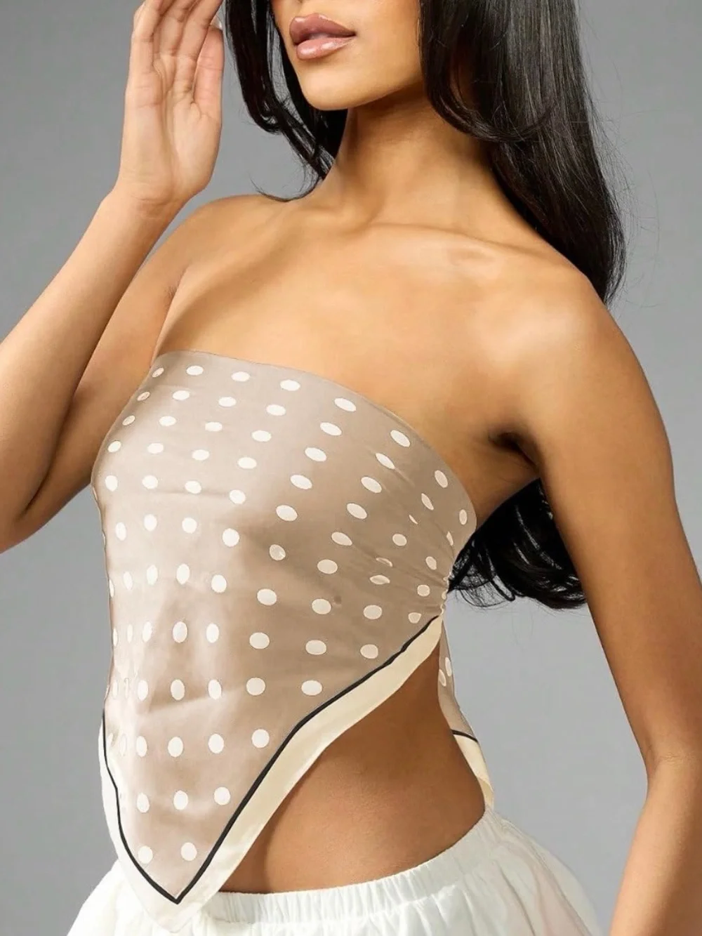 Polka Dot Headscarf in Taupe and White